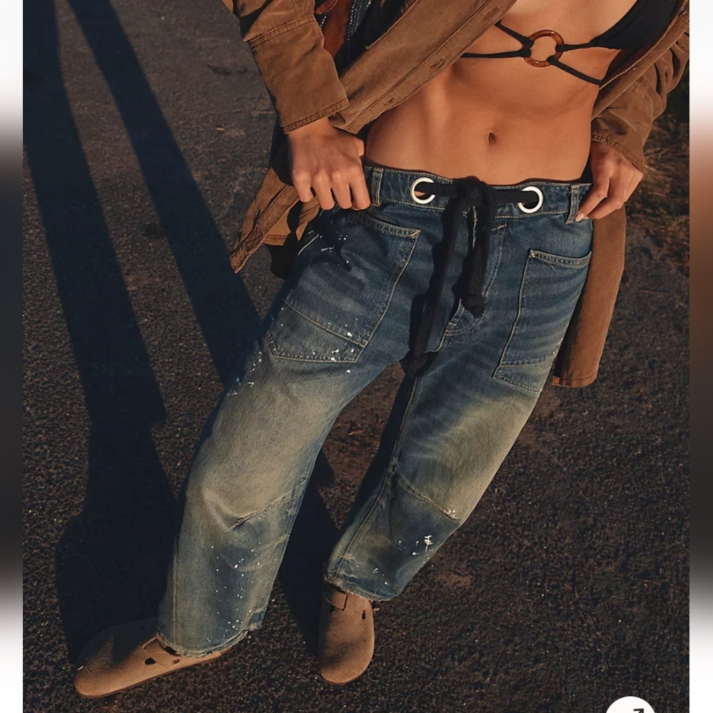 Free People We The Free Moxi Pull On Barell Jean In Timeless Blue